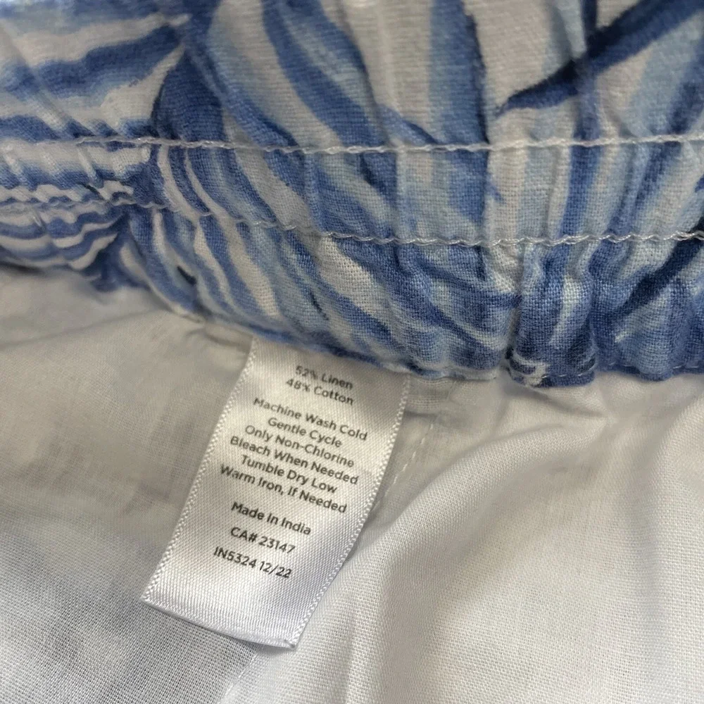 Talbots Linen Blend Shorts 2X Palm Tropical Blue White Pull On Beach